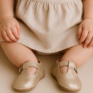 NEW A Bear Co Toddler Size 3 Color Change Gold Smooth Glitter T-Straps‎ Girls